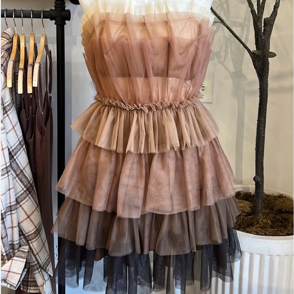 Brown Ruffled Mini Dress - Picture 6 of 6